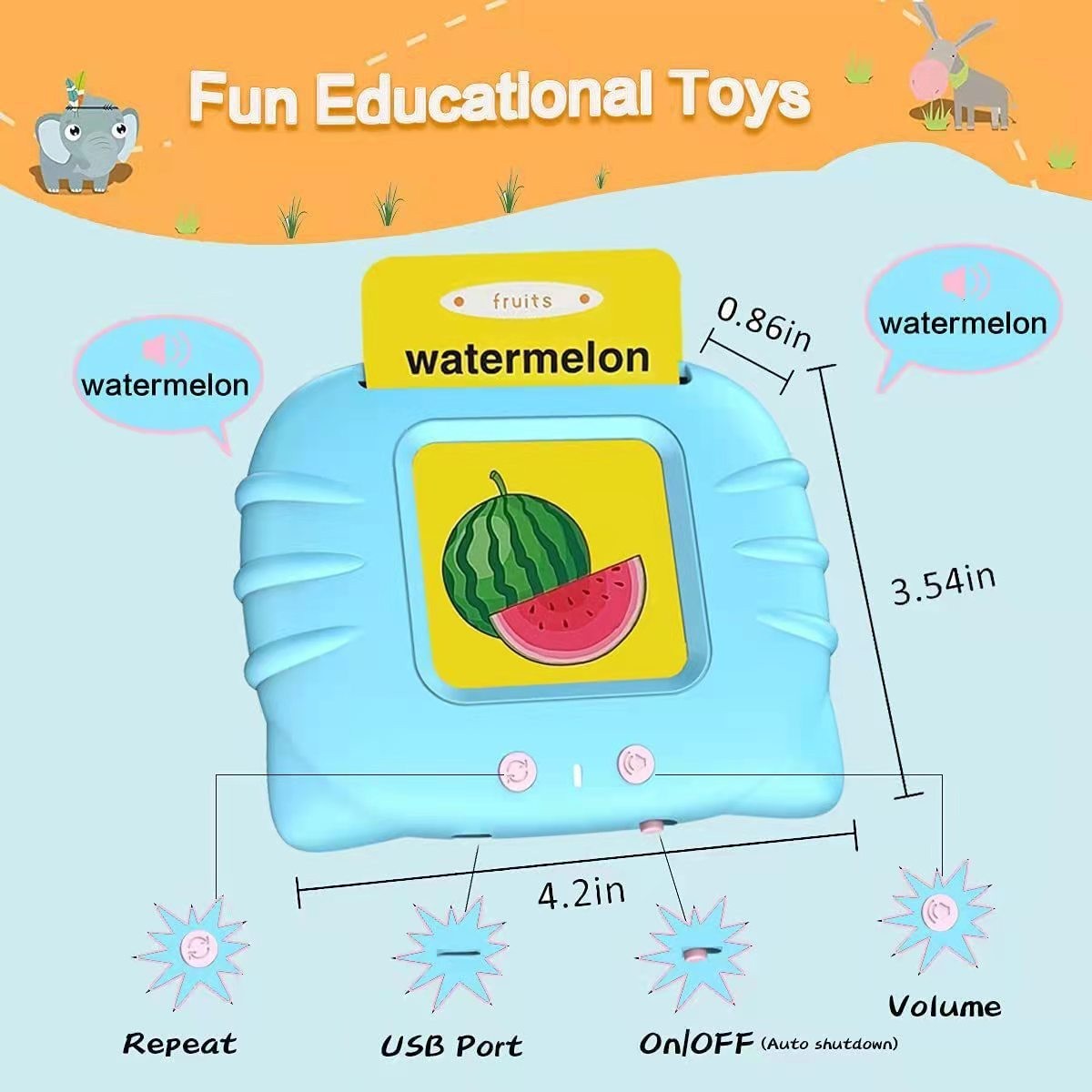 2X Children’s Enlightening Early Education Smart Pure English CardF Version Blue