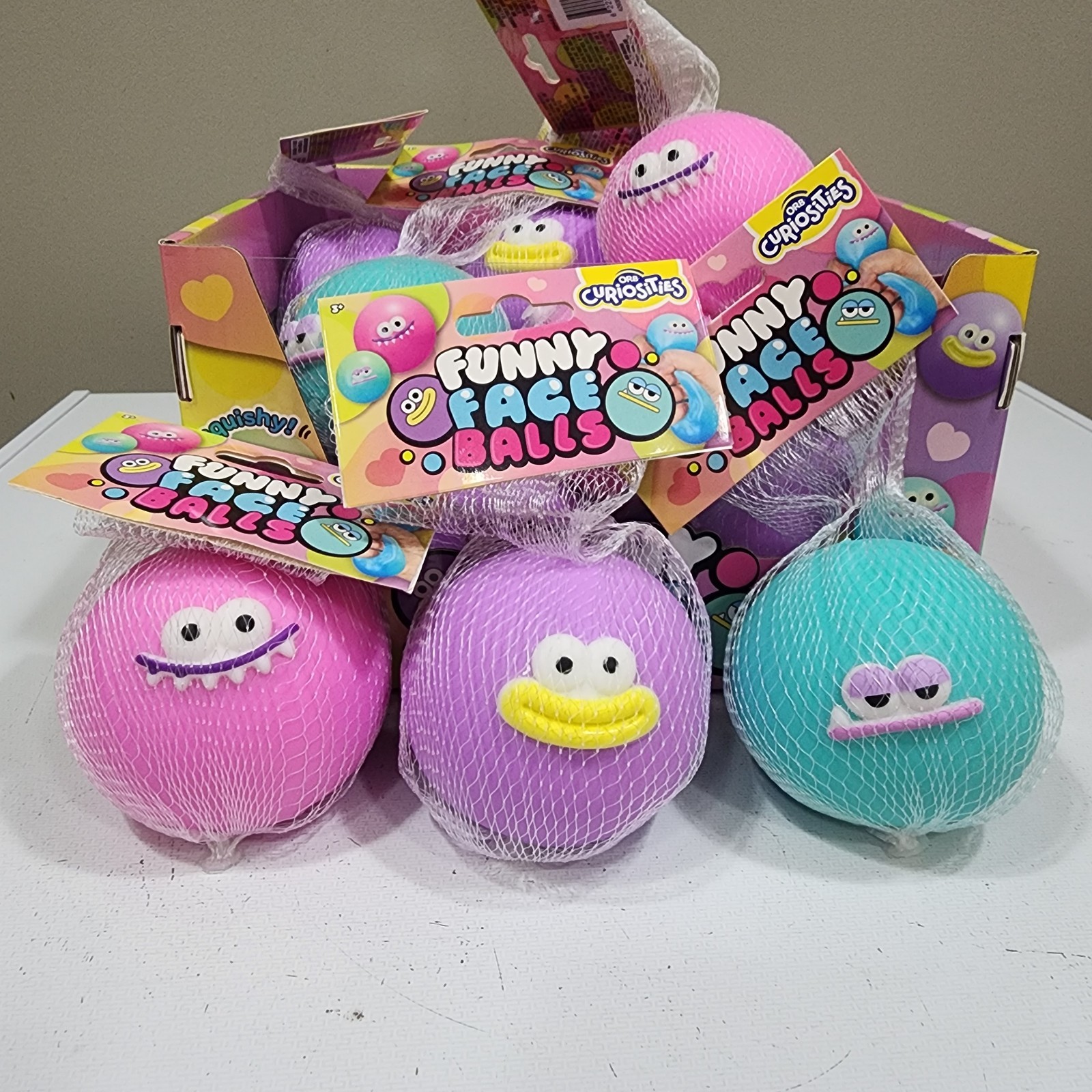 Orb Curiosities Funny Face Balls Squishy (Purple, Teal, Pink) Viral – Set Of 3