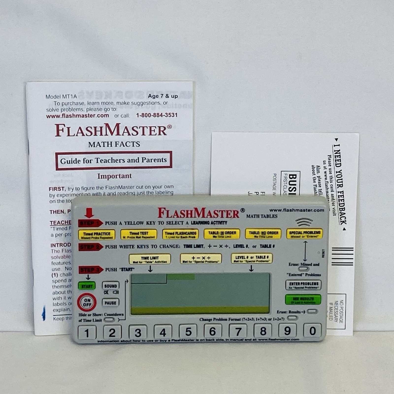 FlashMaster MT1A Electronic Learning Tool Math Tables With Instruction Manual