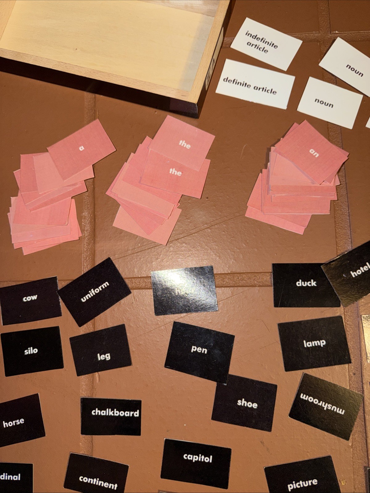 Montessori Grammar Lesson Articles Nouns Homeschool 100 Cards Box