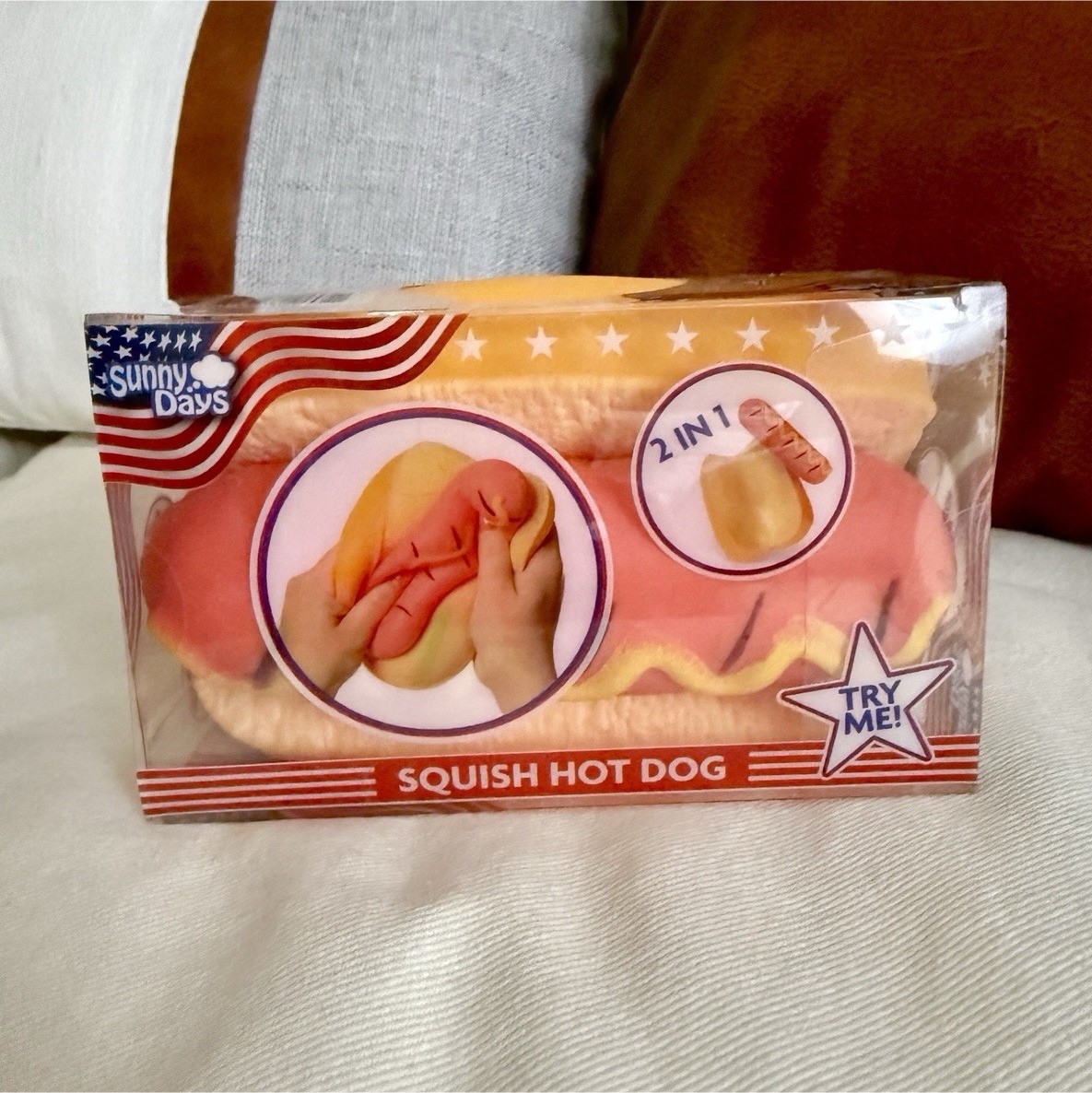 Sunny Days Squish Hot Dog 2 in 1 Tactile Squeeze Stretchy Poke Toy 3+, 571235