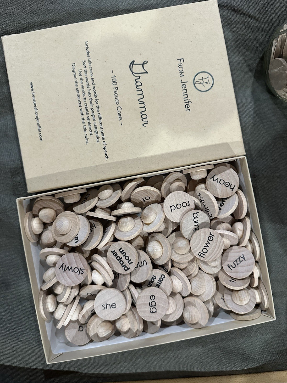Montessori Hundred Frame w/ Grammar & Math Pegged Coins Set
