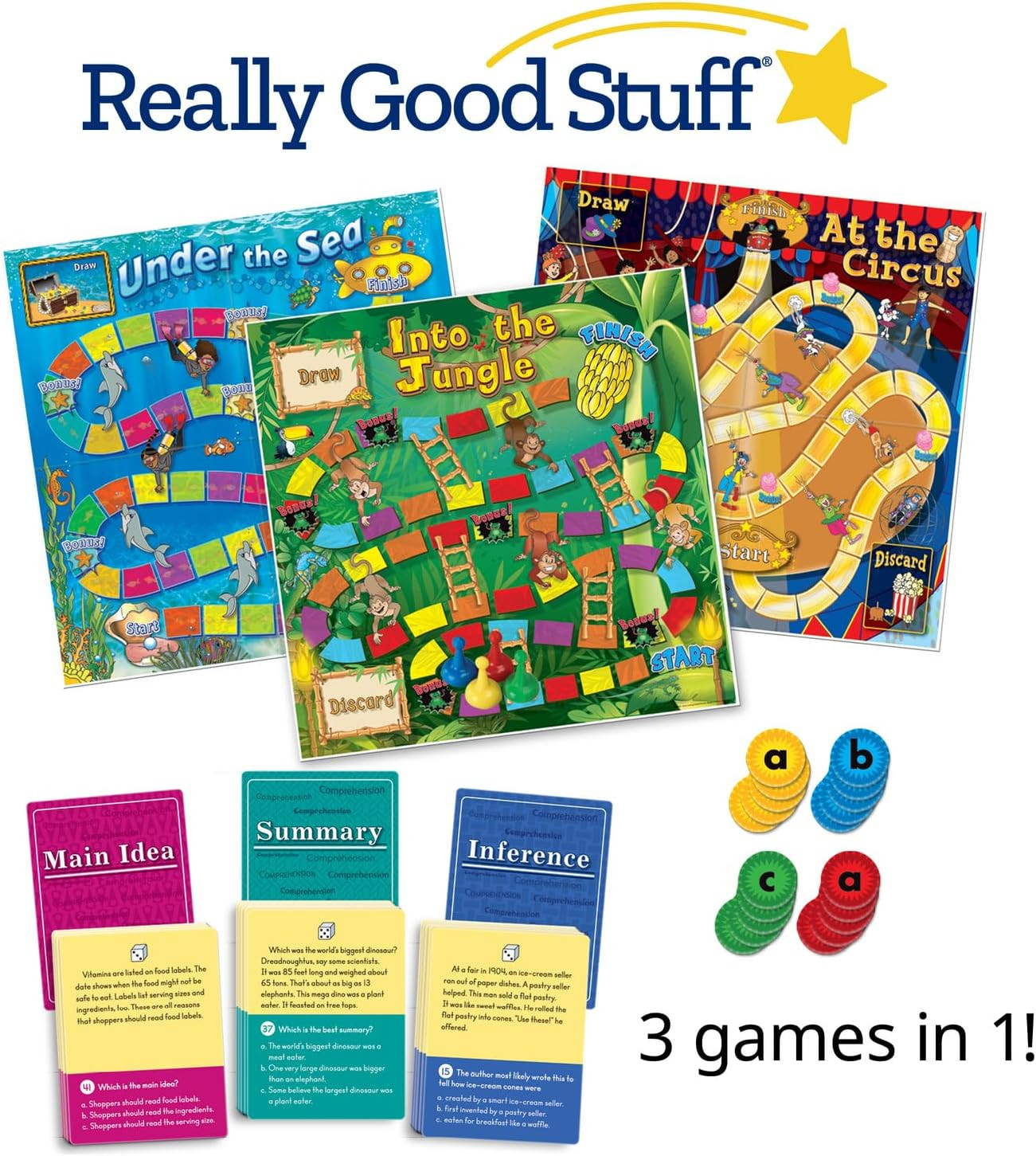 Really Good Stuff Reading Comprehension Game Trio: Main Idea, Summary and Infere