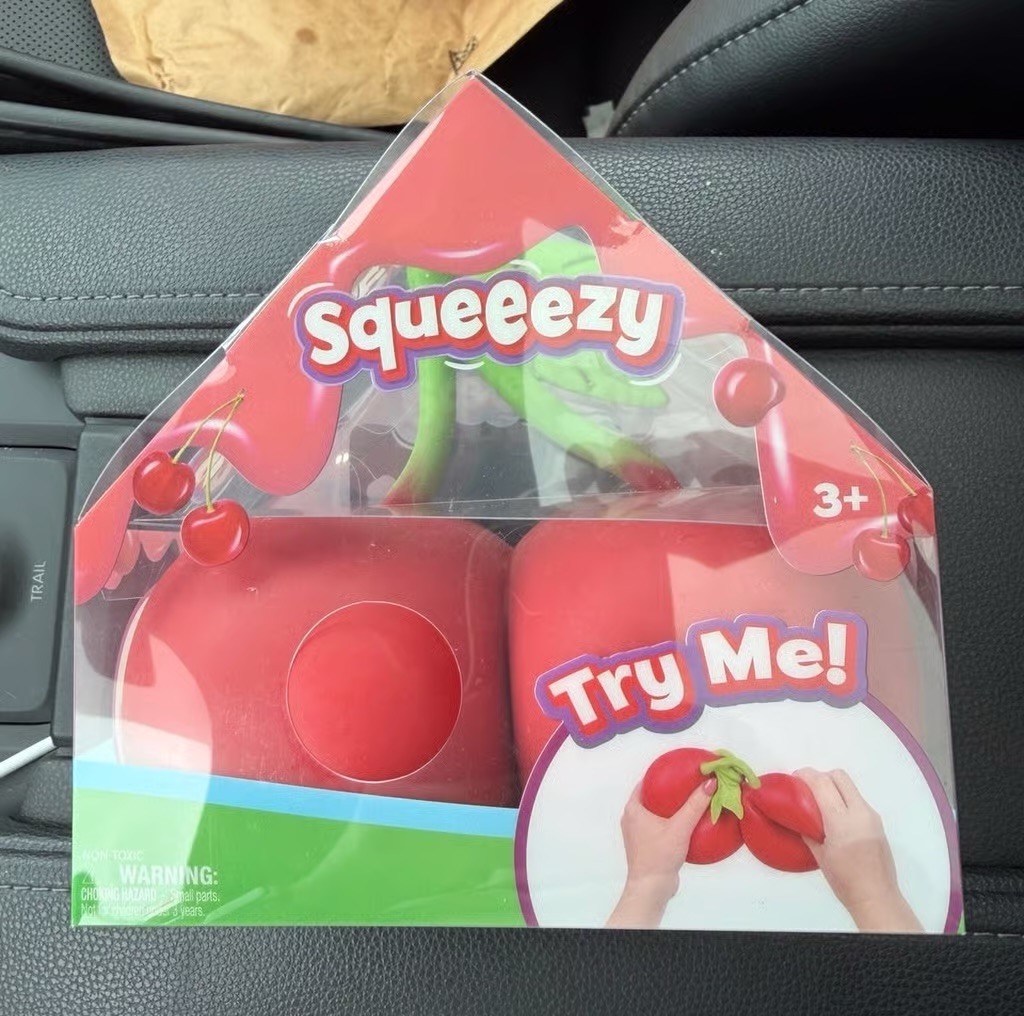 Squeezy Cherry Squeeze Toy Try Me, From Target. Ages 3-4 Years