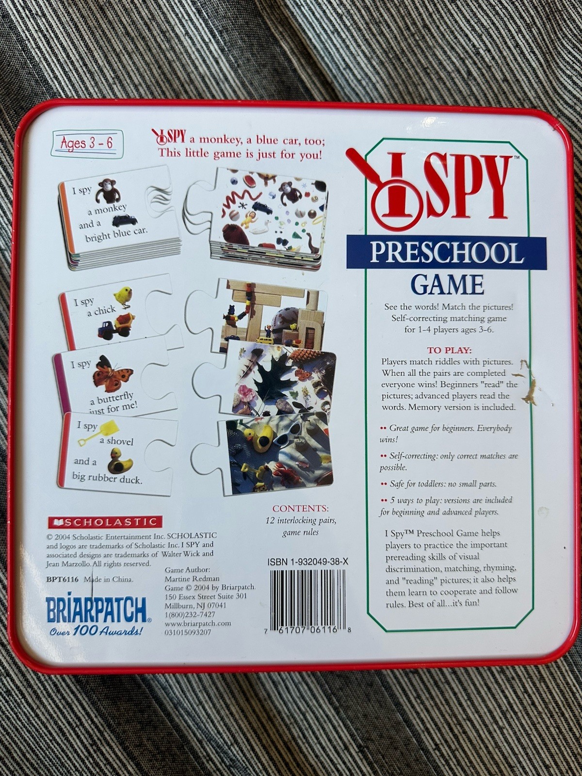 Scholastic I Spy Preschool Game In Tin Box Ages 3 and Up In Very Good Condition
