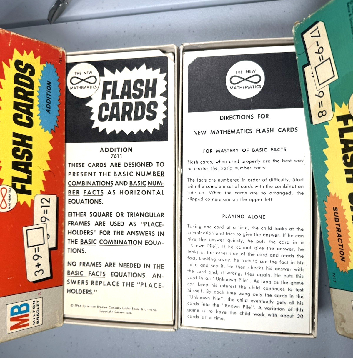 VTG 1964 Milton Bradley Addition & Subtraction Flash Cards Gr/2-6 Full Set USA