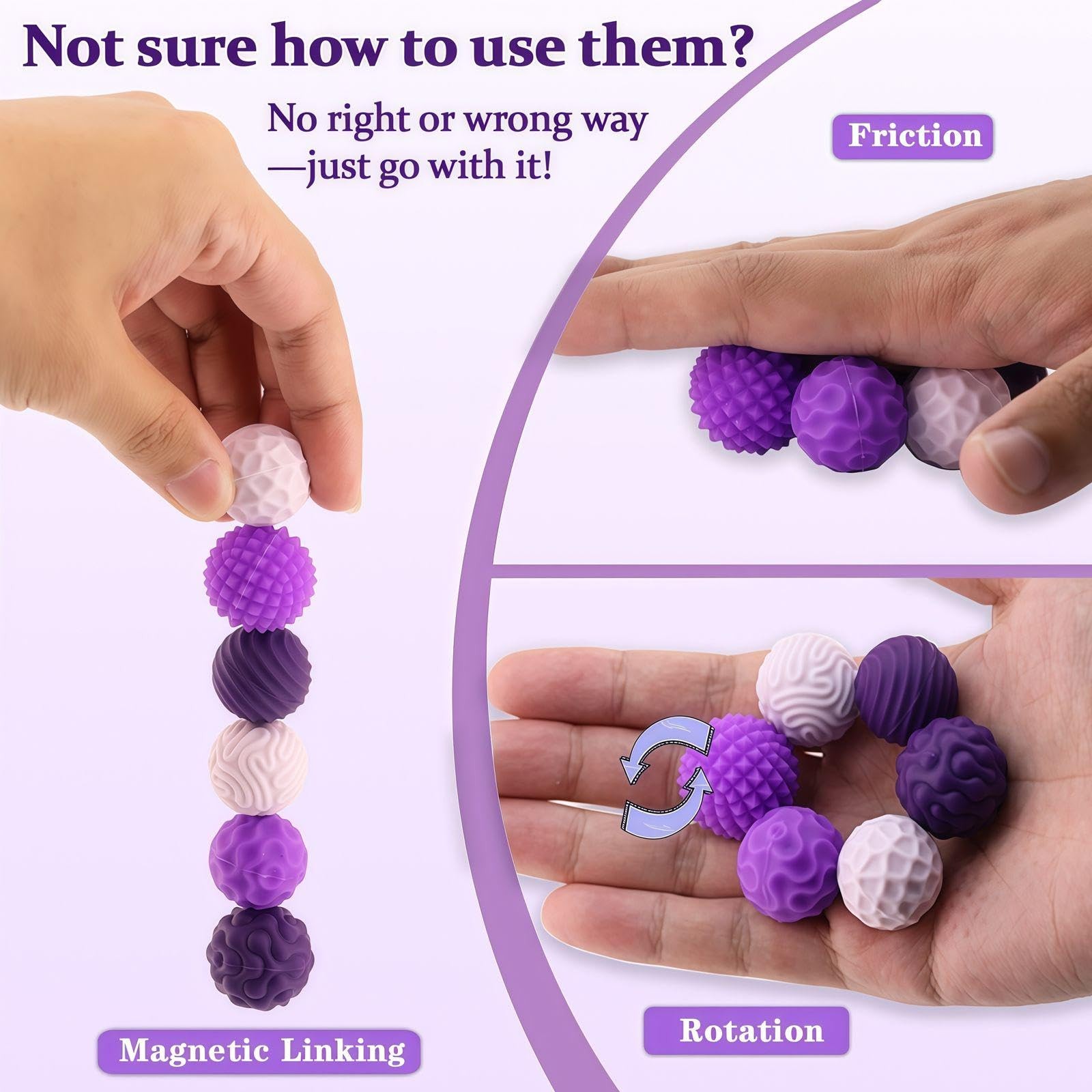 Eralivmart Silicone Magnetic Ball Toys for Adult 6PCS 1.1 inches, Purple