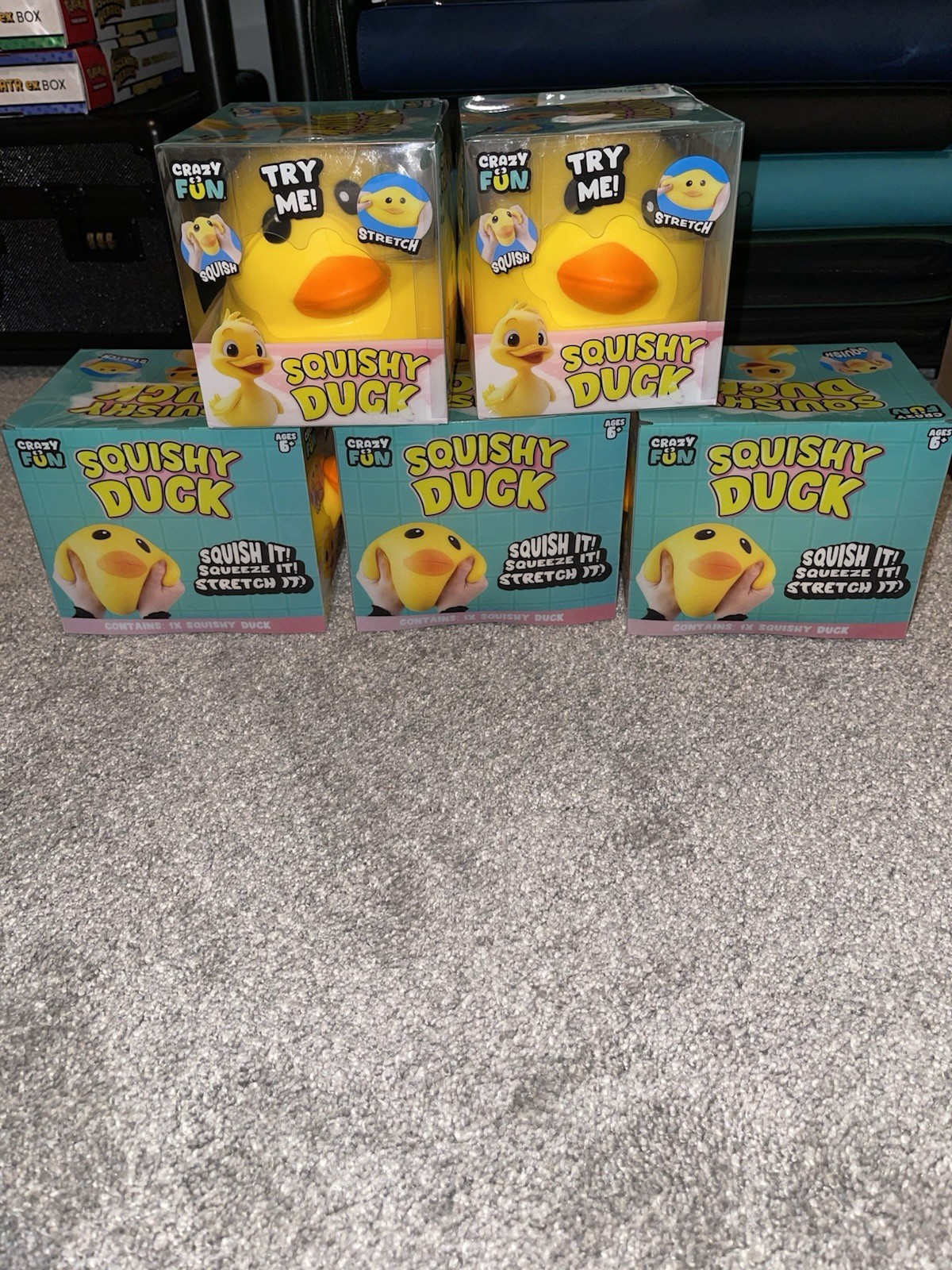 Lot 5x- Fun Squishy Duck Tactile Squeeze Toy Yellow Orange Black RMS