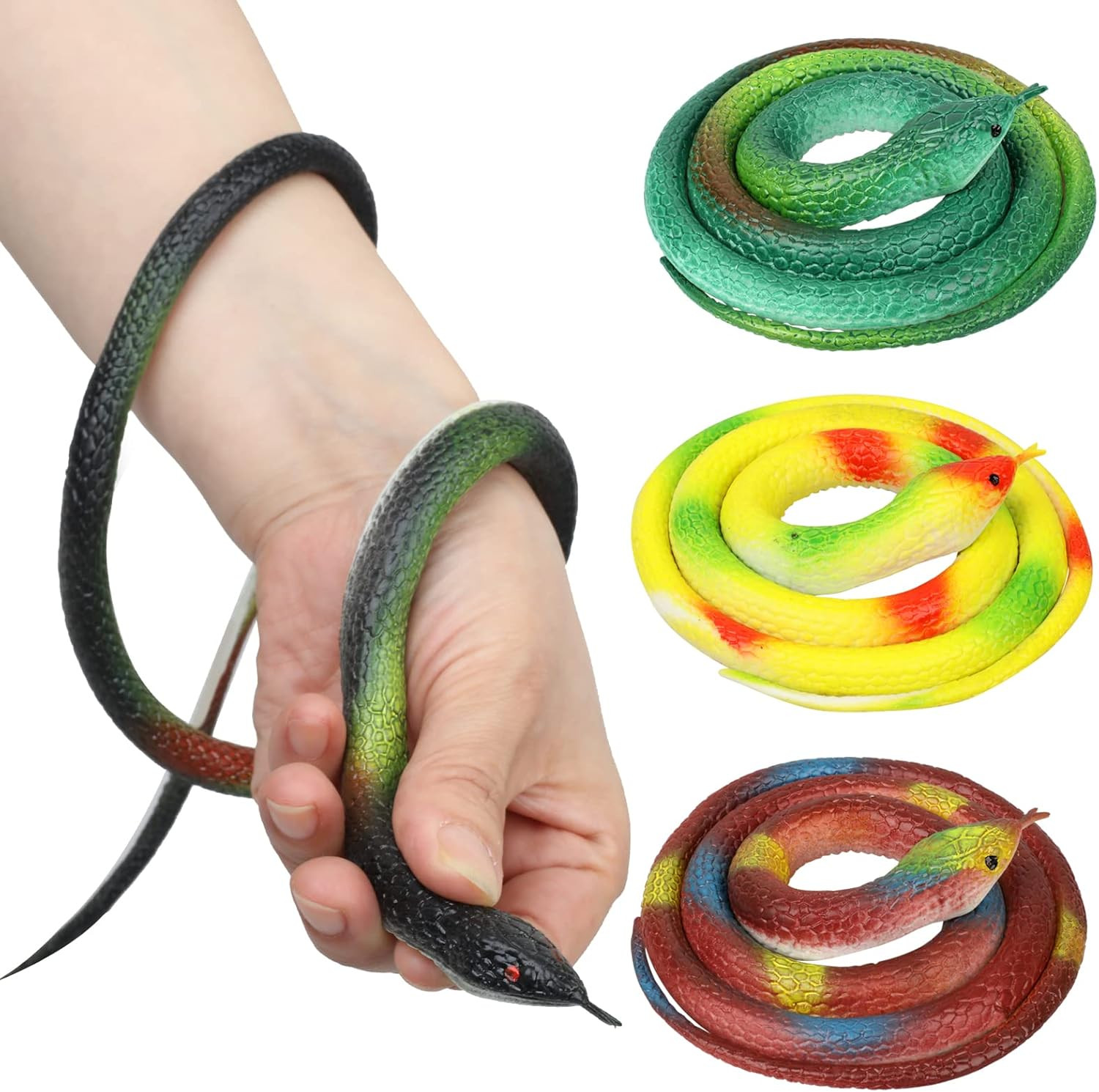 LXS Rubber Snakes to Keep Birds Away – 4 Pieces Realistic Fake Rubber Snake Toys