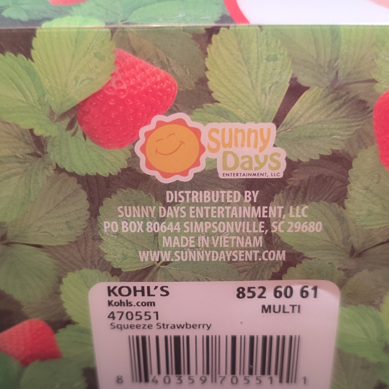 Sunny Days Strawberry Tactile Squeeze Toy Red Green Ages 3-4 MPN 470551