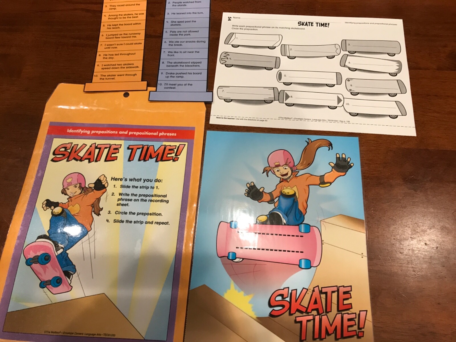 Skate Time! Prepositions Grades 4-5 Language Arts file folder game teacher
