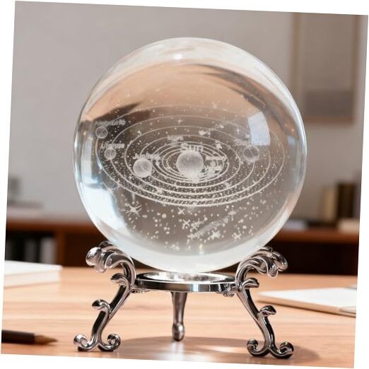3D Solar System Crystal Ball with Stand 60mm Laser Engraved Glass Sphere