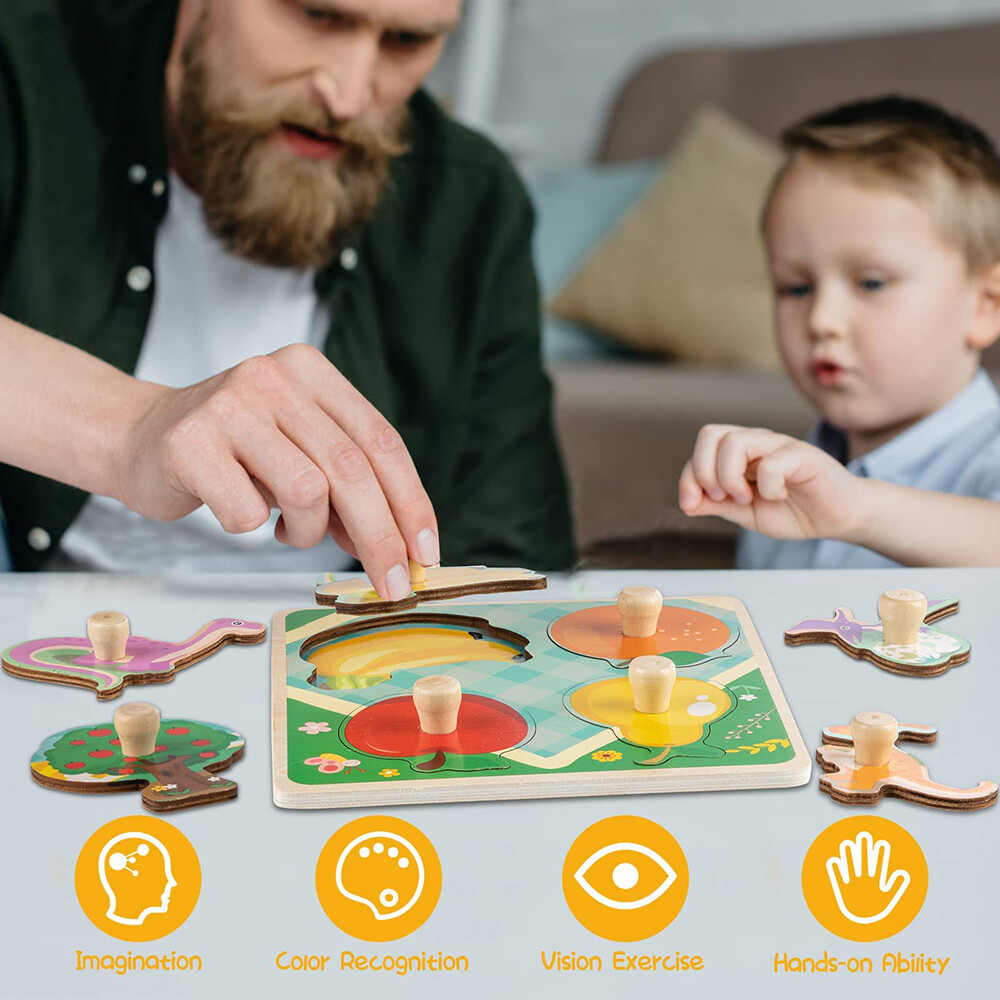 Wooden Jigsaw Puzzles for Kids Age 1 2 3 Toddler Puzzles Toys, Preschool Set 4