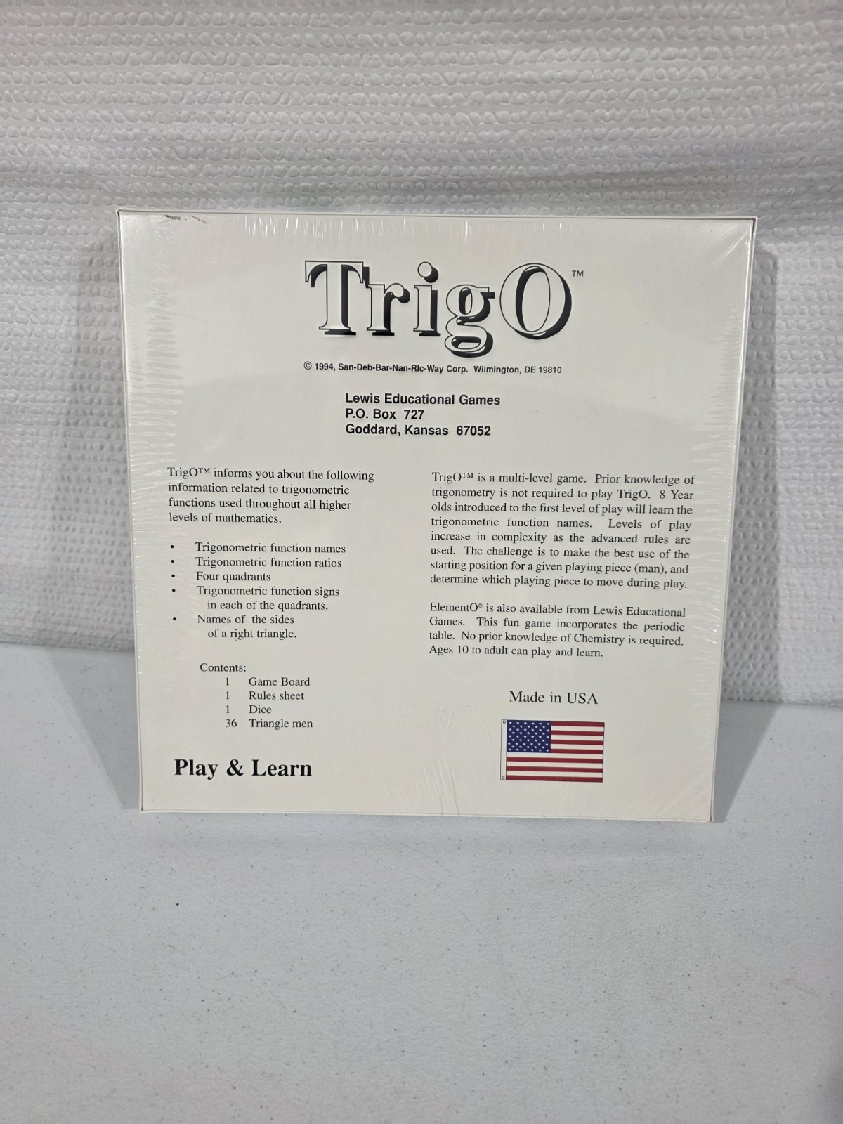 TrigO Board Game 1994 Vintage NEW Sealed Complete Trigonometry Math Education