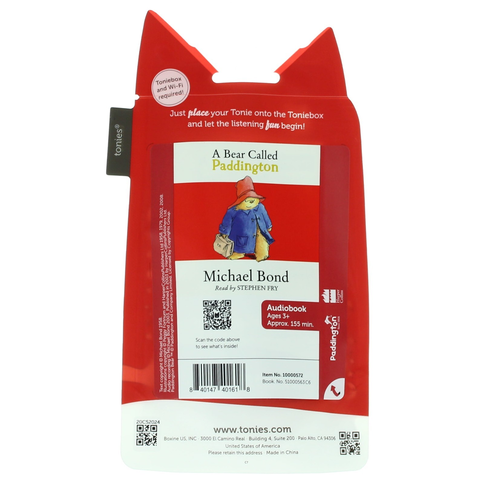 Tonies Paddington Bear Michael Bond Audio Book Play Figurine, 8 Stories