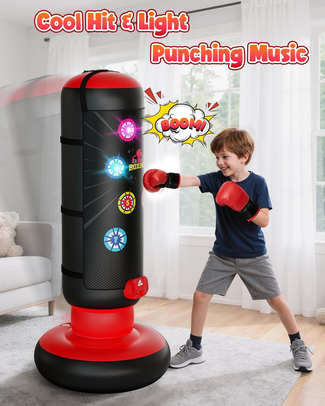 HopeRock Punching Bag for Kids, Boxing Set with Scoring, Light, Music, 4 Game…