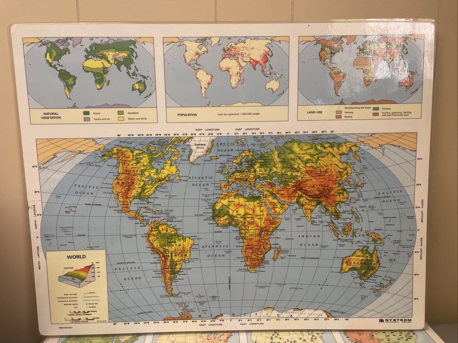 Nystrom Herff Jones Laminated World United States 2-Sided Map 17 x 22 Map#2BSM1