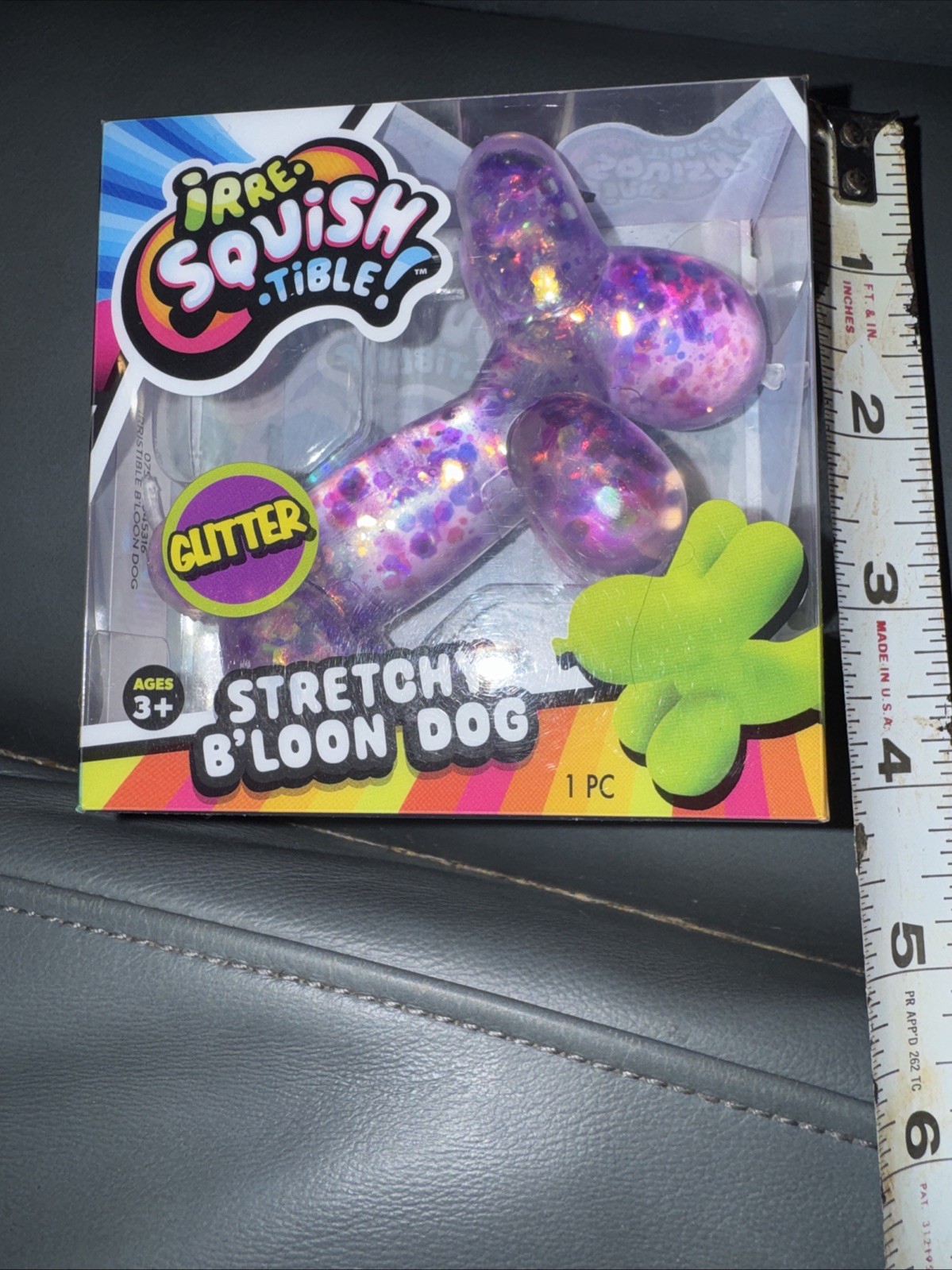 Purple Glitter Balloon Dog Squishy, SquishTible Stretchy Squeeze Toy By Ja-Ru