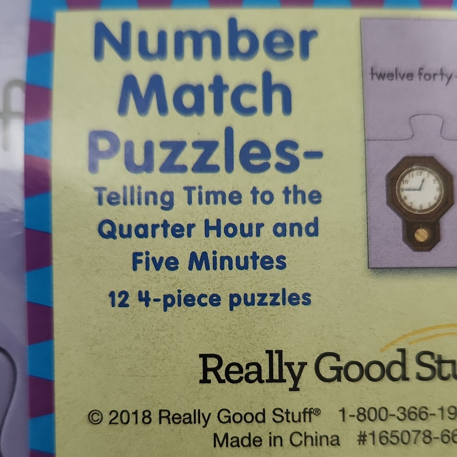 Really Good Stuff Number Match Puzzles Telling Time 12 4-Piece Set MPN 165078