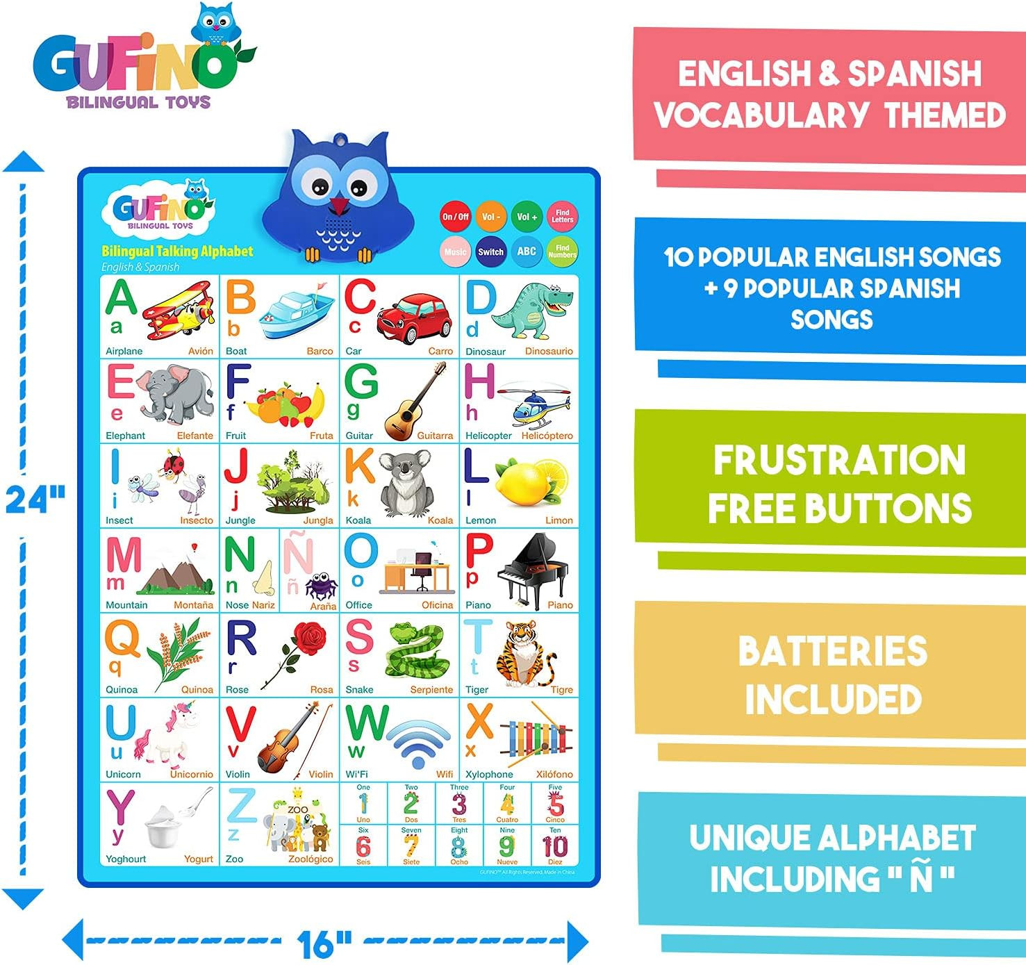 Alphabet Wall Chart – Bilingual Toys with Interactive Touch Buttons for Independ
