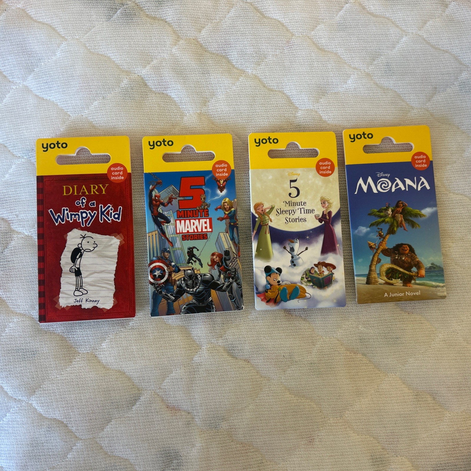 4 Yoto Cards Disney Moana sleepy time stories wimpy kid 5 minute marvel stories