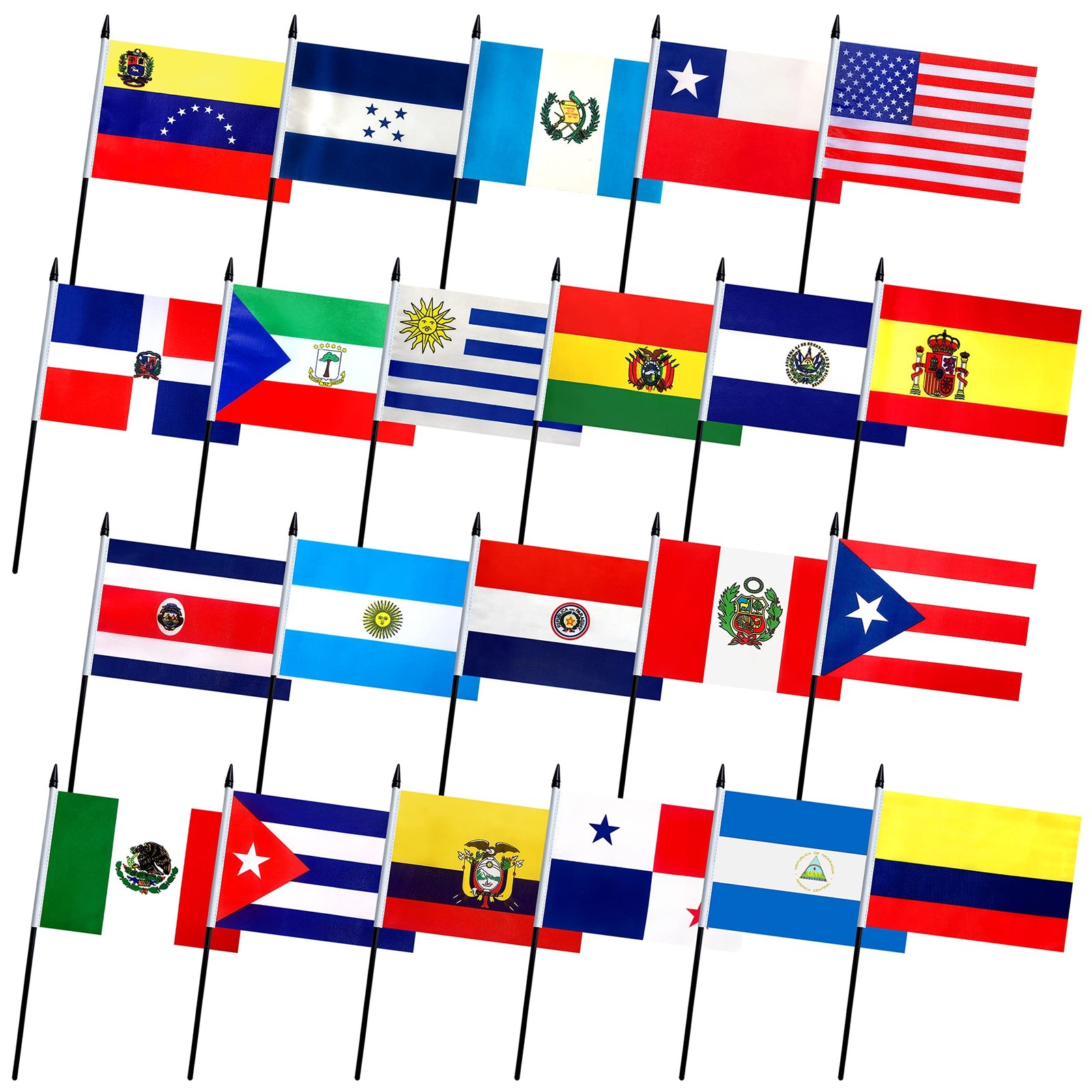 22 Pack Latin America Countries Stick Flags Set Small Mini Spanish Speaking H…