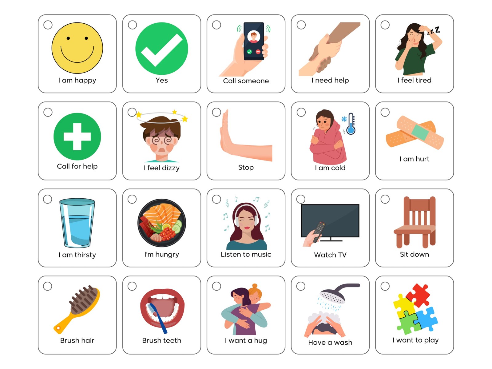 Plastic Communication Cards, 60 Basic Communication, Special Medium, White
