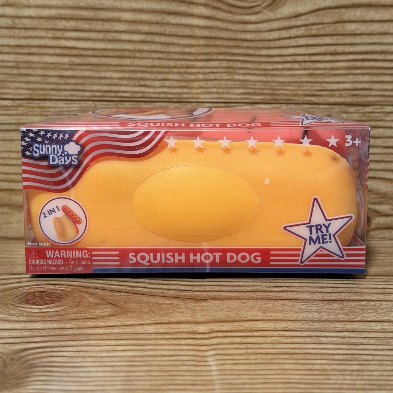 Squishy Hot Dog Squeezy Fidget Toy Sunny Days 2-in-1 Hotdog Stress Relief NEW