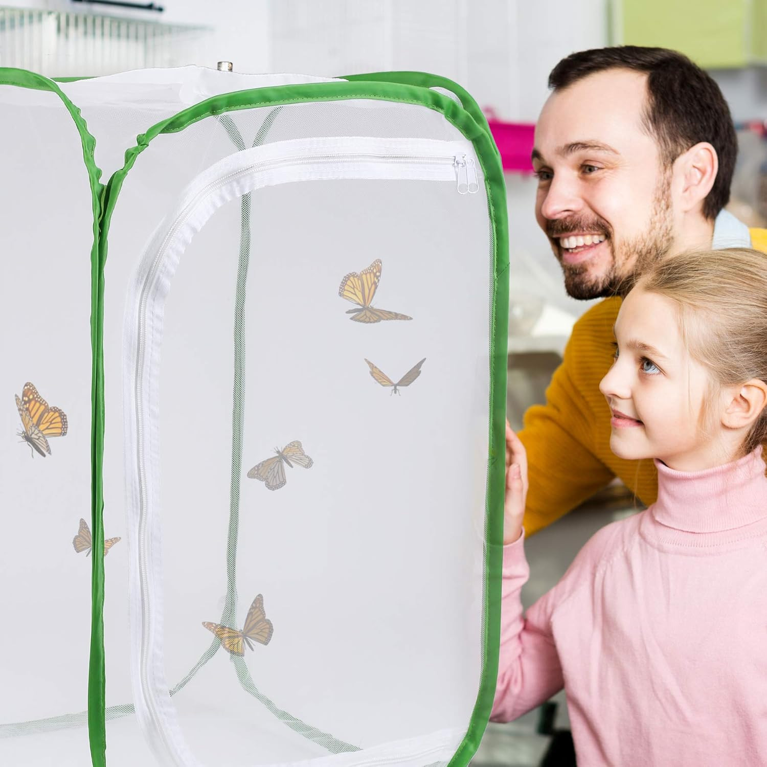 23.6″ Large Butterfly Habitat Insect Cage Caterpillars Enclosure Pop-Up Clear Vi