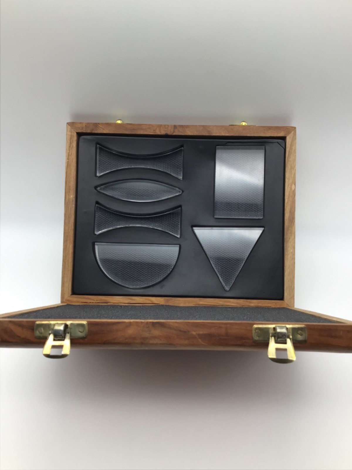 Optical Prism Set Of 6 Pieces Clear Acrylic Teaching Aid Wooden Boxed