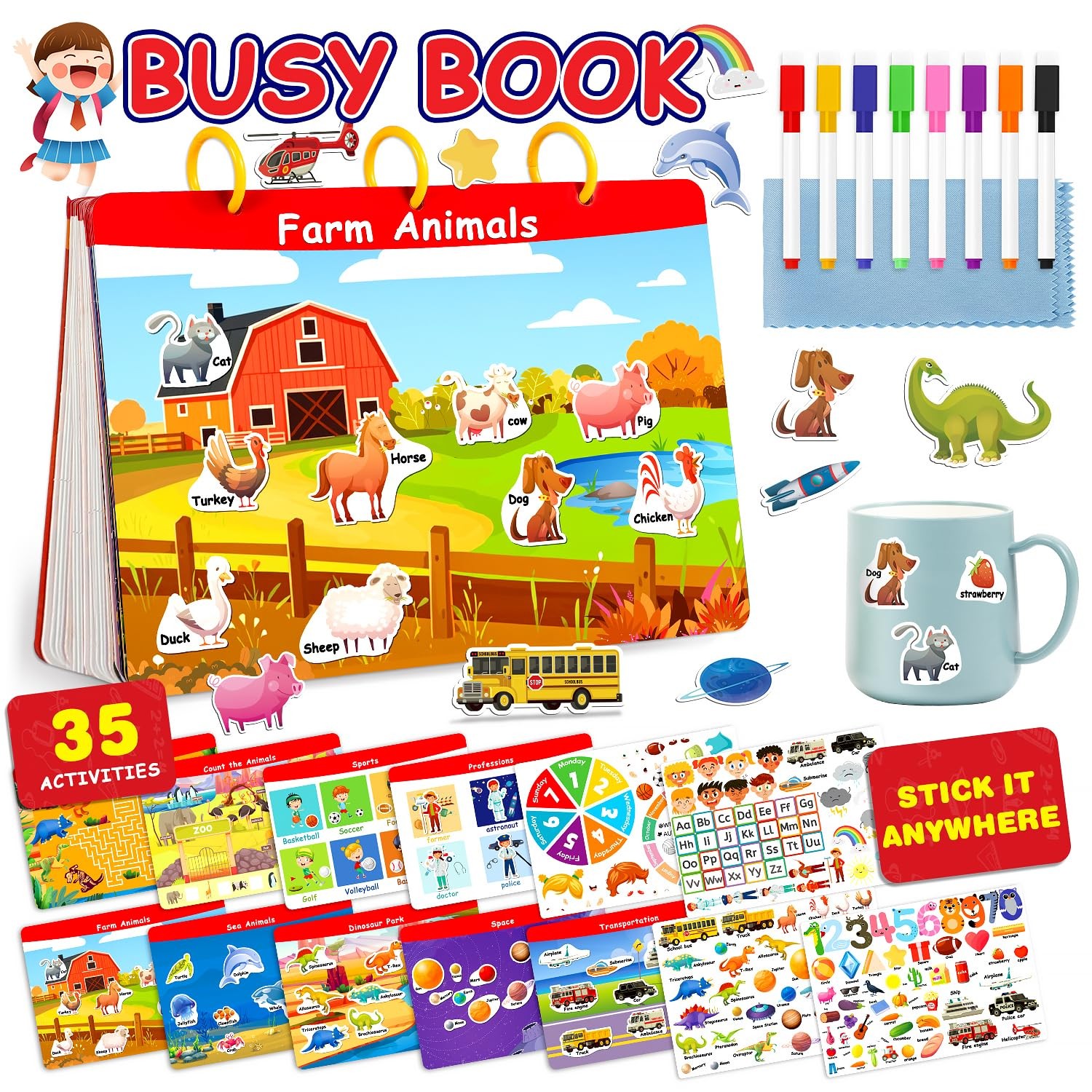 Montessori Preschool Busy Book for Toddlers – Activity Books for Ages 3-5 – P…