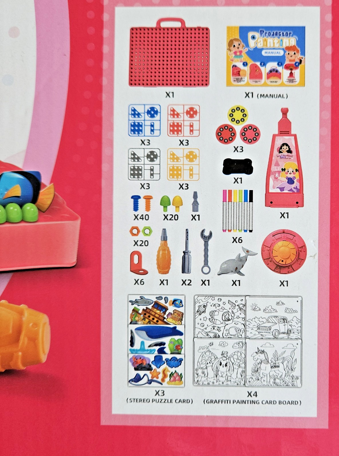 Kid’s 5 in 1 Drawing Projector Fun Graffiti Painting Screw Puzzle