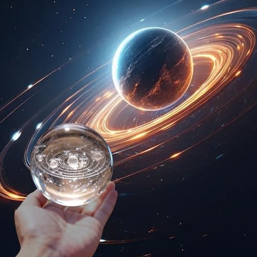 3D Solar System Crystal Ball with Stand 60mm Laser Engraved Glass Sphere