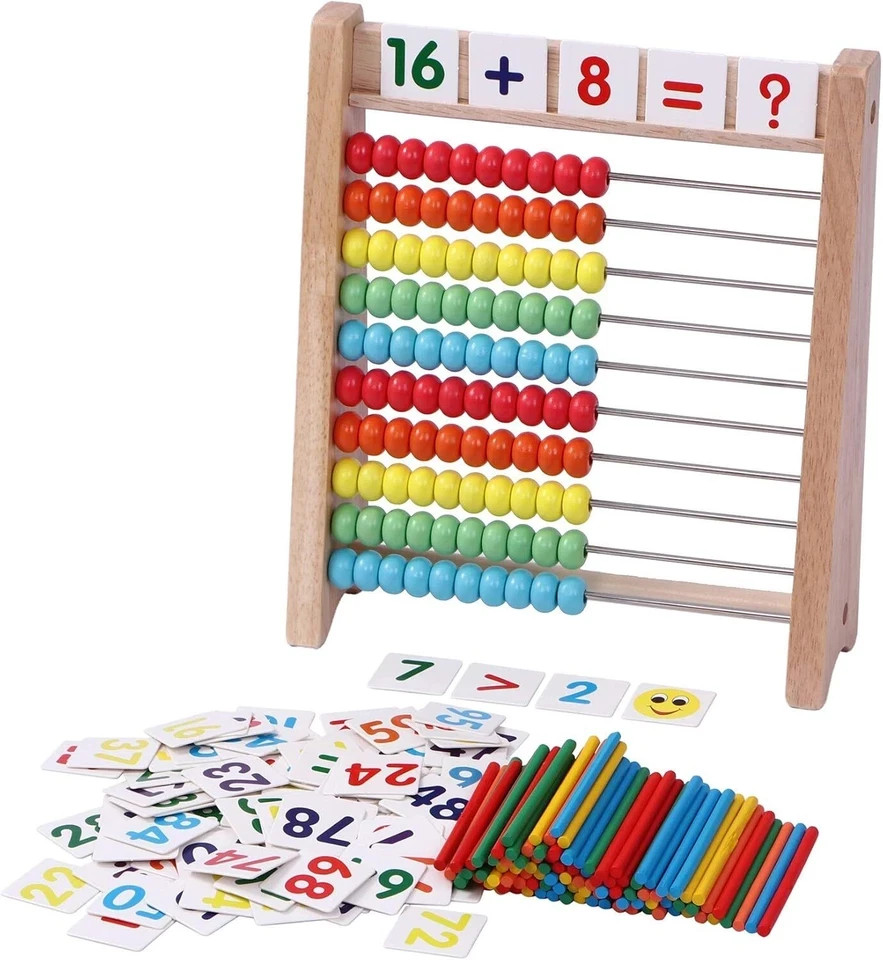 Cltoyvers Wooden Abacus for Kids Math with 100 Counting Sticks and Number Toys C