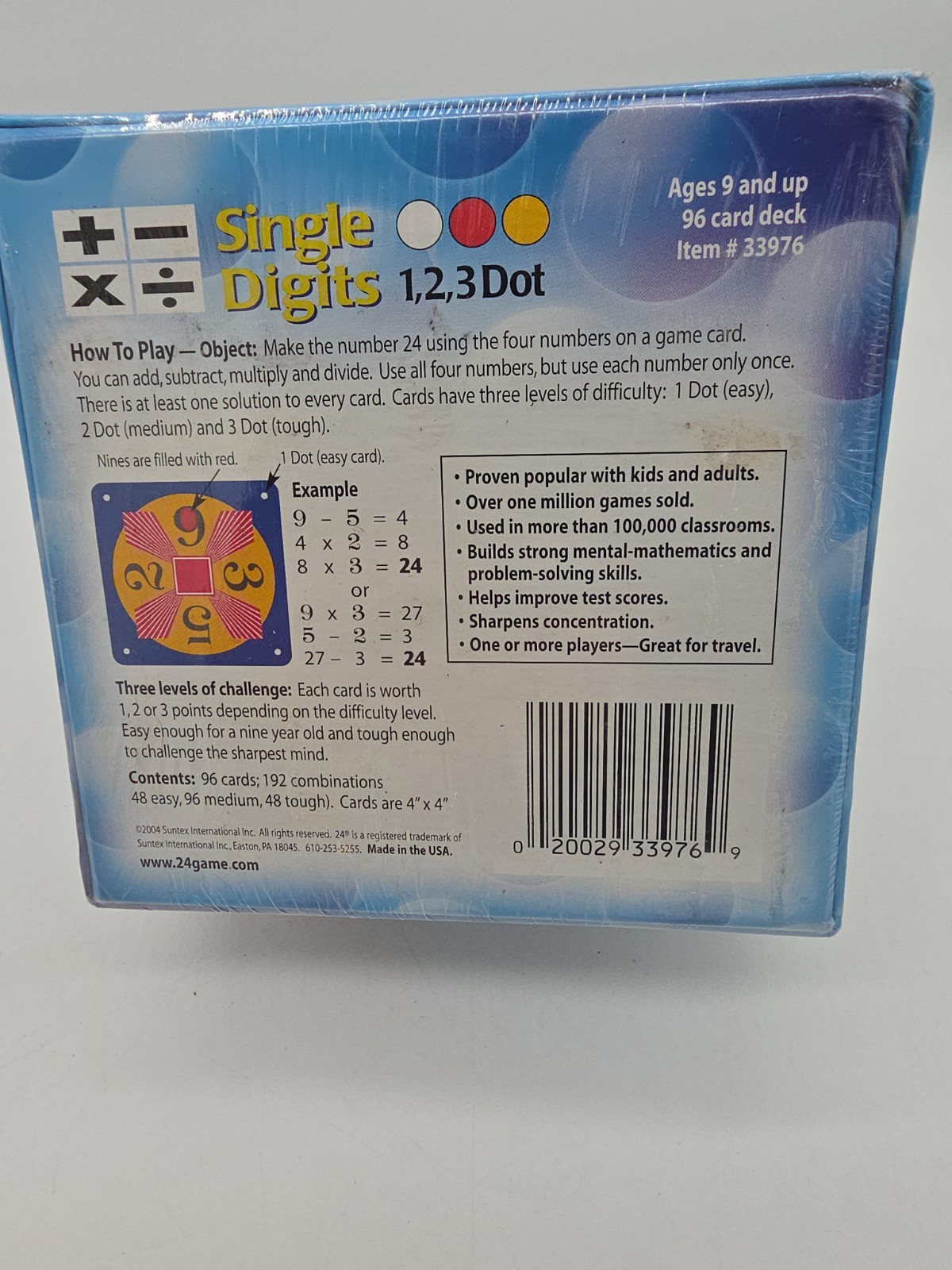 Single Digits 1,2,3 Dot 24 Game Original 96 Cards Brand New Sealed 2004 Vintage