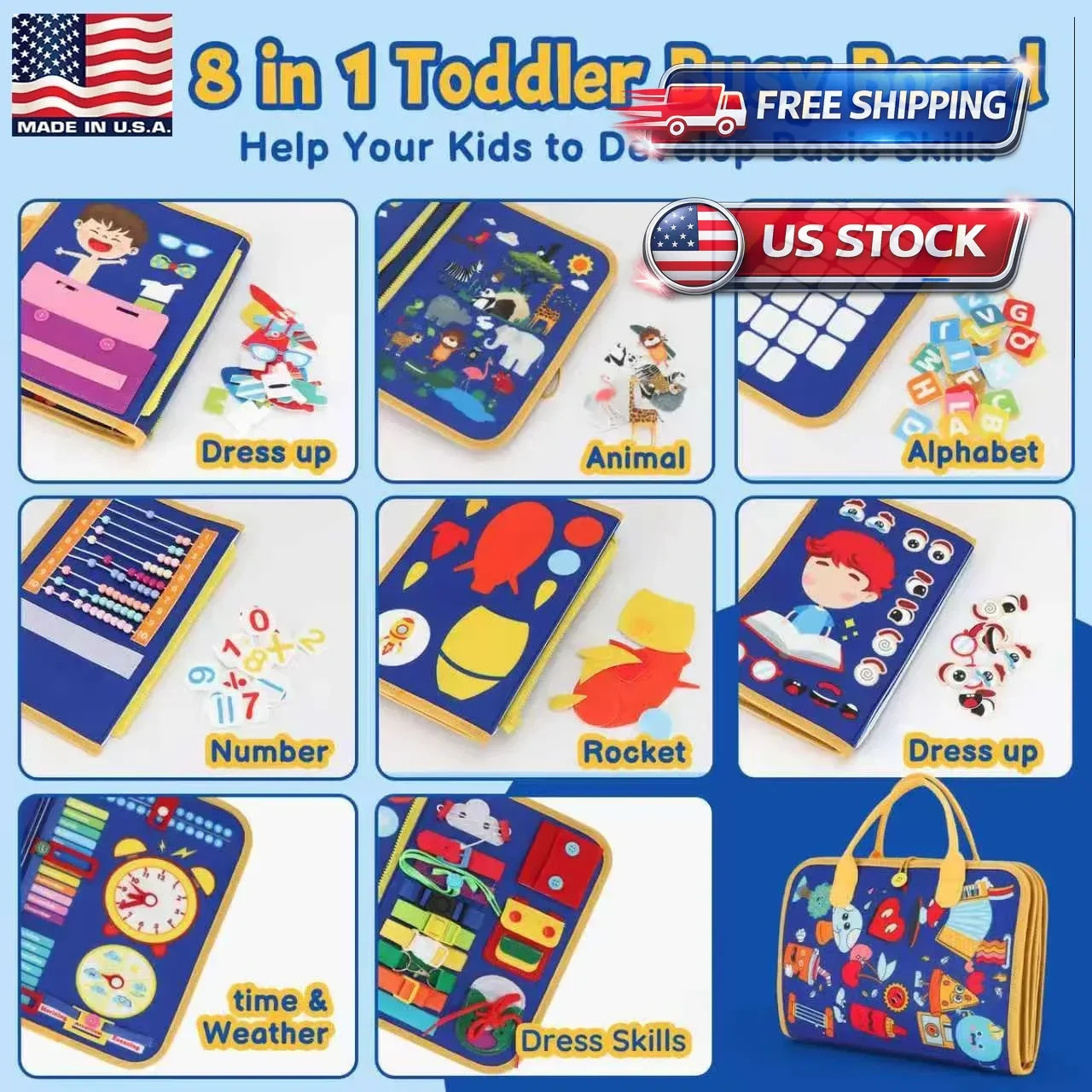 Toddler Busy Board Montessori Toys for Boys, Sensory Book Educational Activities