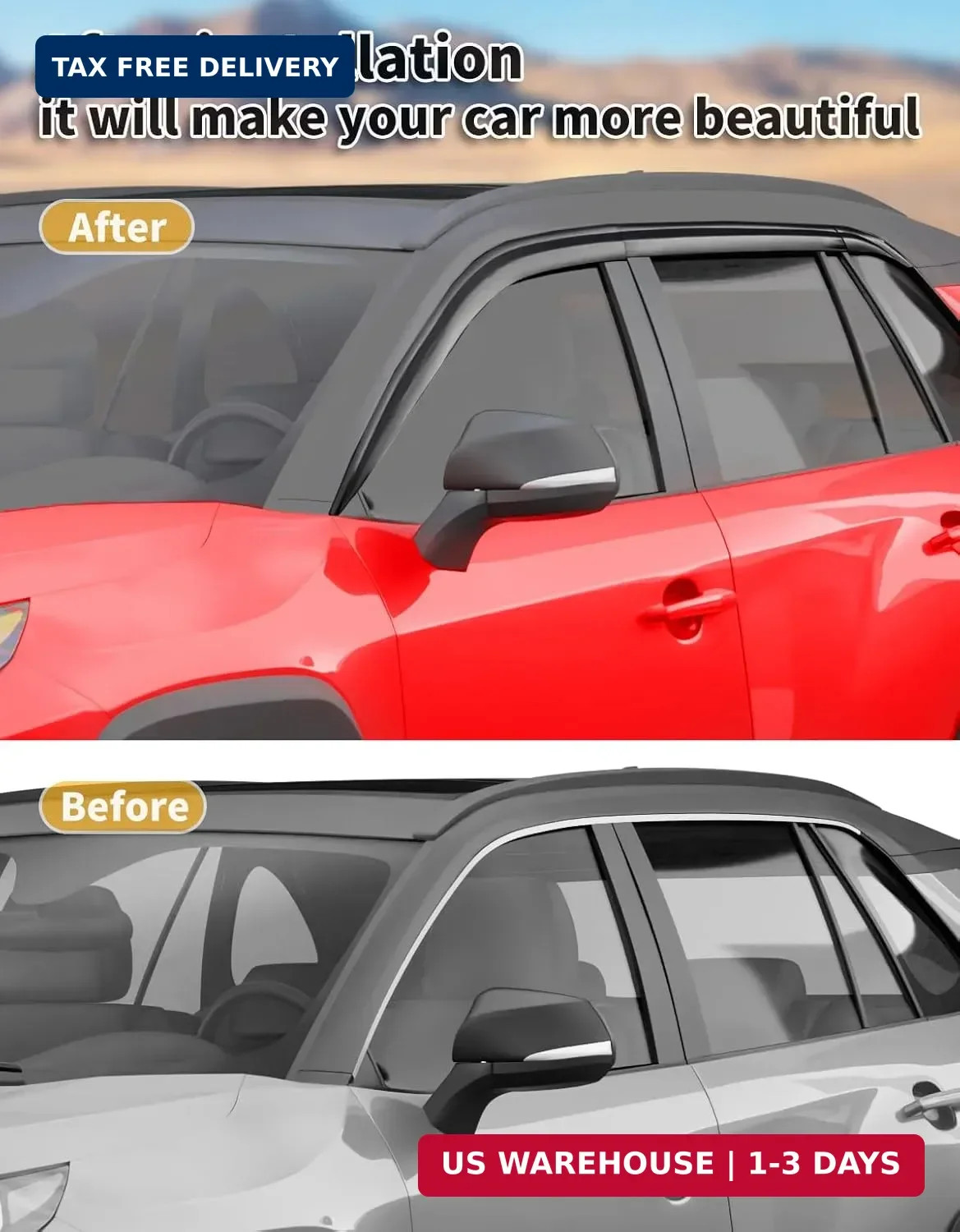 Tape-On 6pcs Rain Guards Window Visors Fit for Toyota RAV4 2019 2020 2021 2022 2