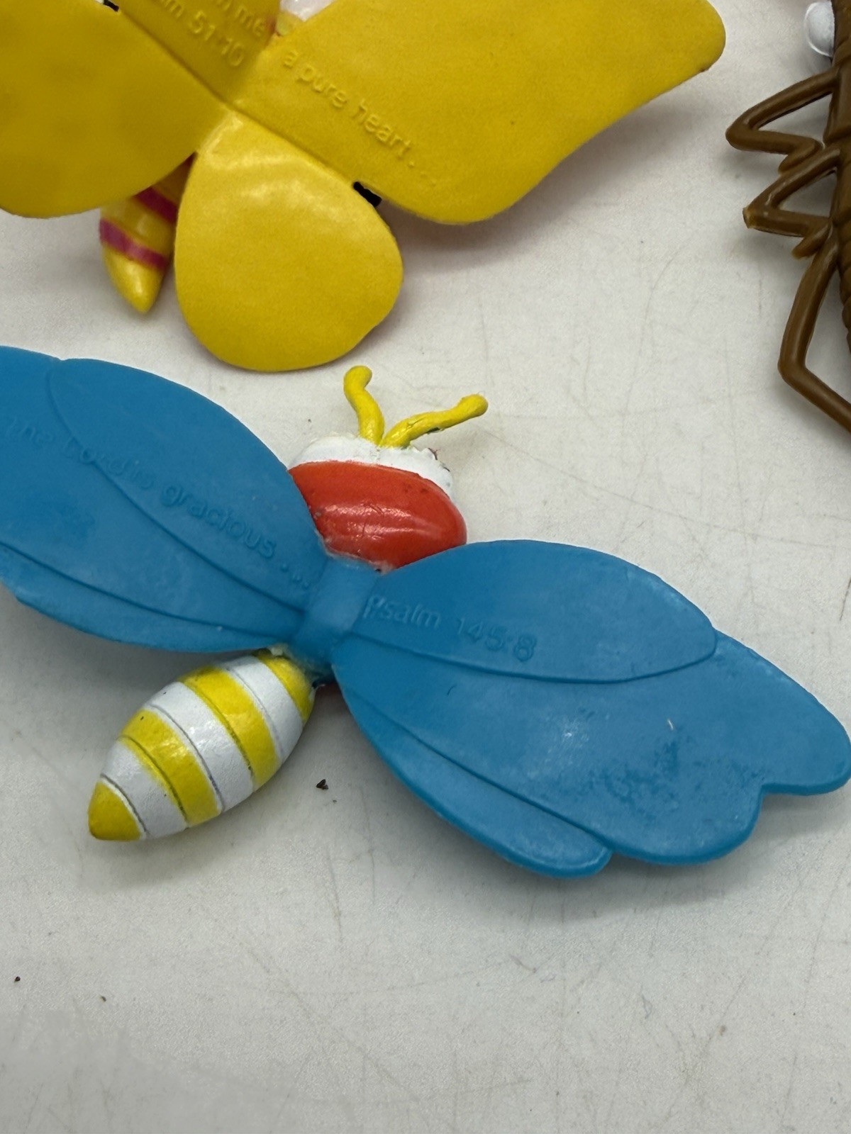 Bible Memory Butterfly Anthropomorphic Toy Insects Plastic Rubber Toy Bug VTG x5