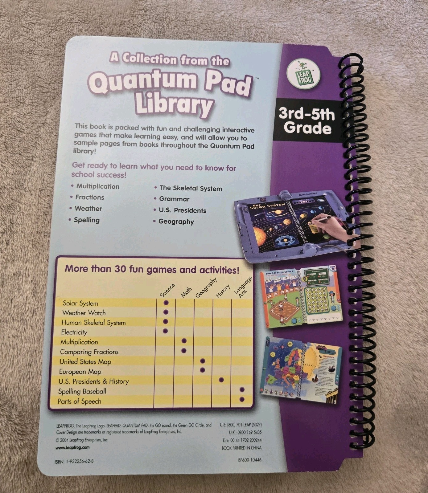 Leap Frog Quantum Pad 4th Grade Math Book, Cartridge Erasable Marker 9yrs+