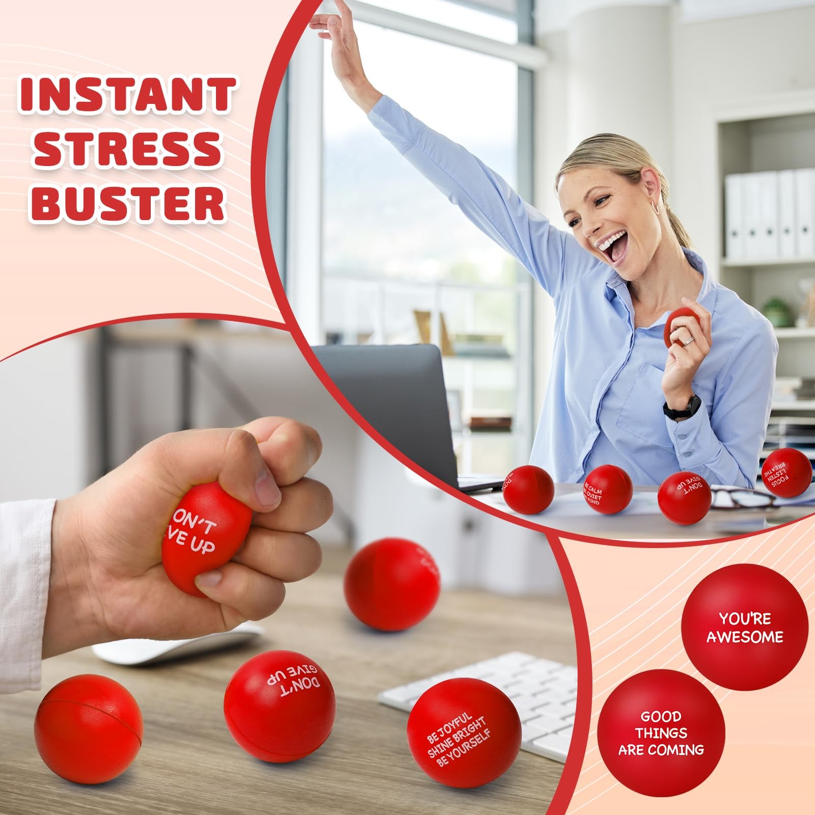 SHQDD 100PCS Motivational Stress Balls for Adults and Kids – 1.57 inches, Red