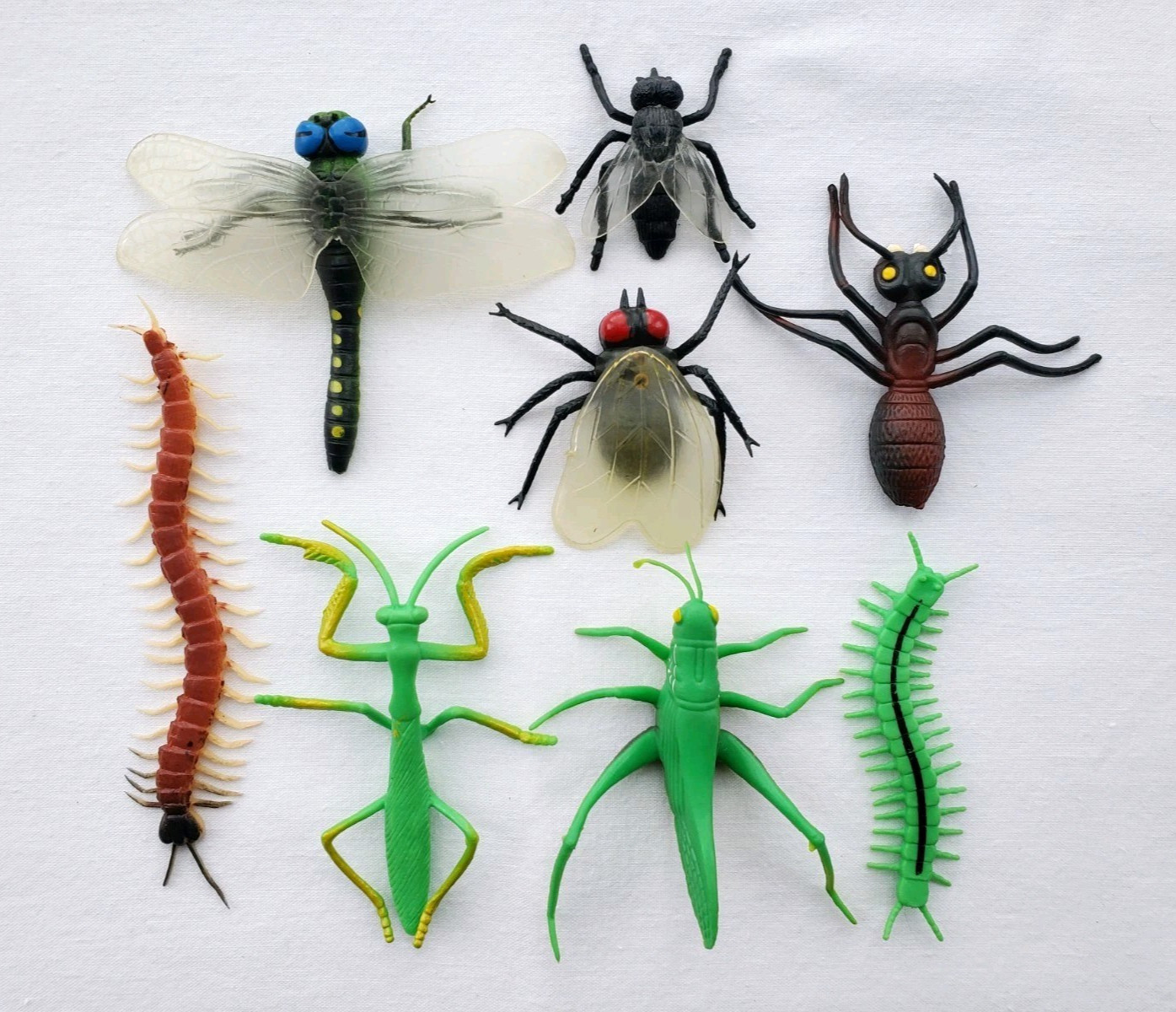 Lot of 8 Toy Insects Bugs Praying Mantis Grasshopper Centipede Fly Educational