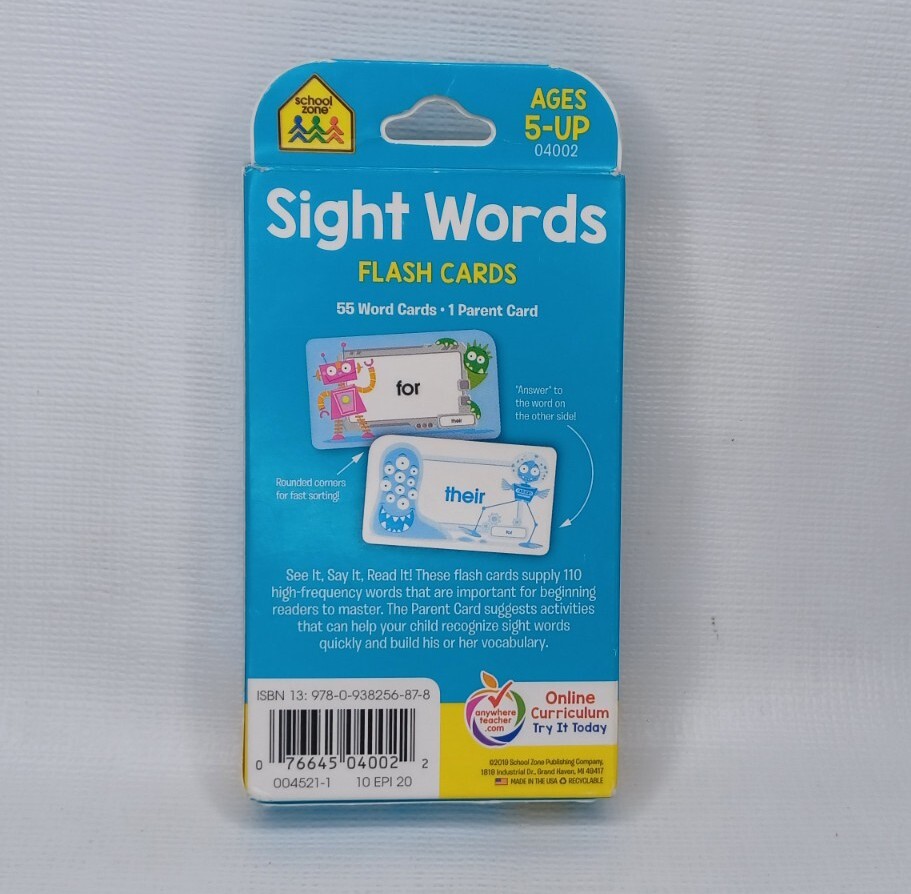 School Zone Sight Words Flash Cards Ages 5 & Up Kindergarten To 1st Grade Level