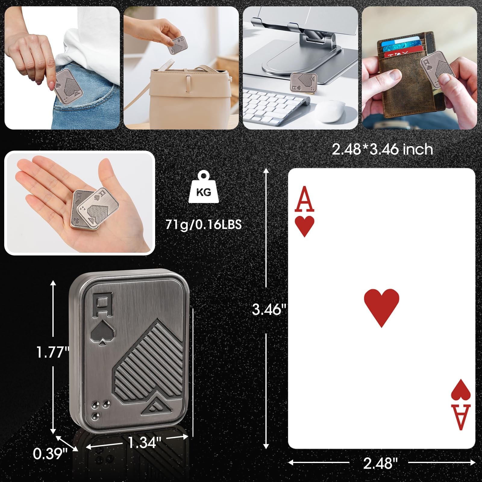 JUDIXY Fidget Slider, Metal Poker Push Card, Small (10mm), Silver a