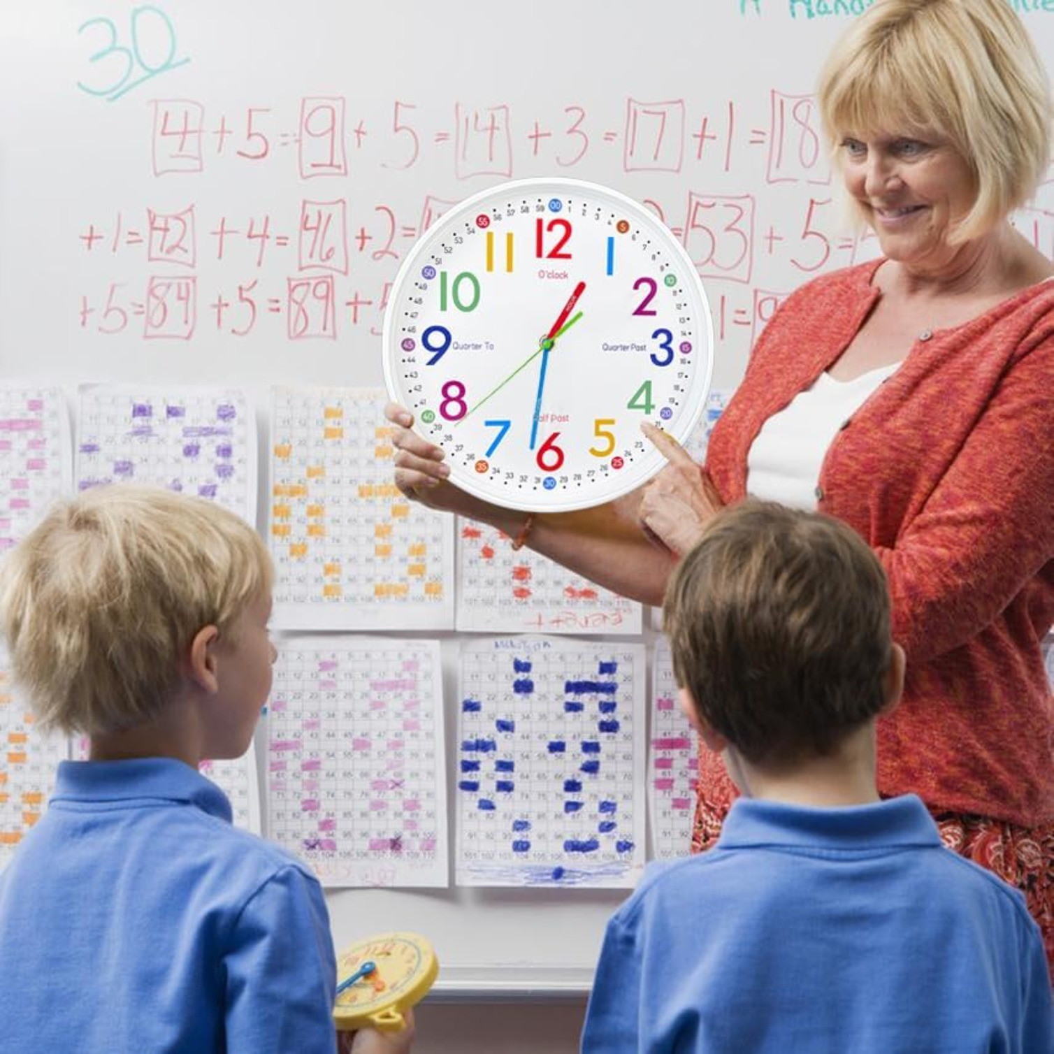 10 Inch Learning Clock for Kids,Telling Time Easily Non Ticking Battery Operated