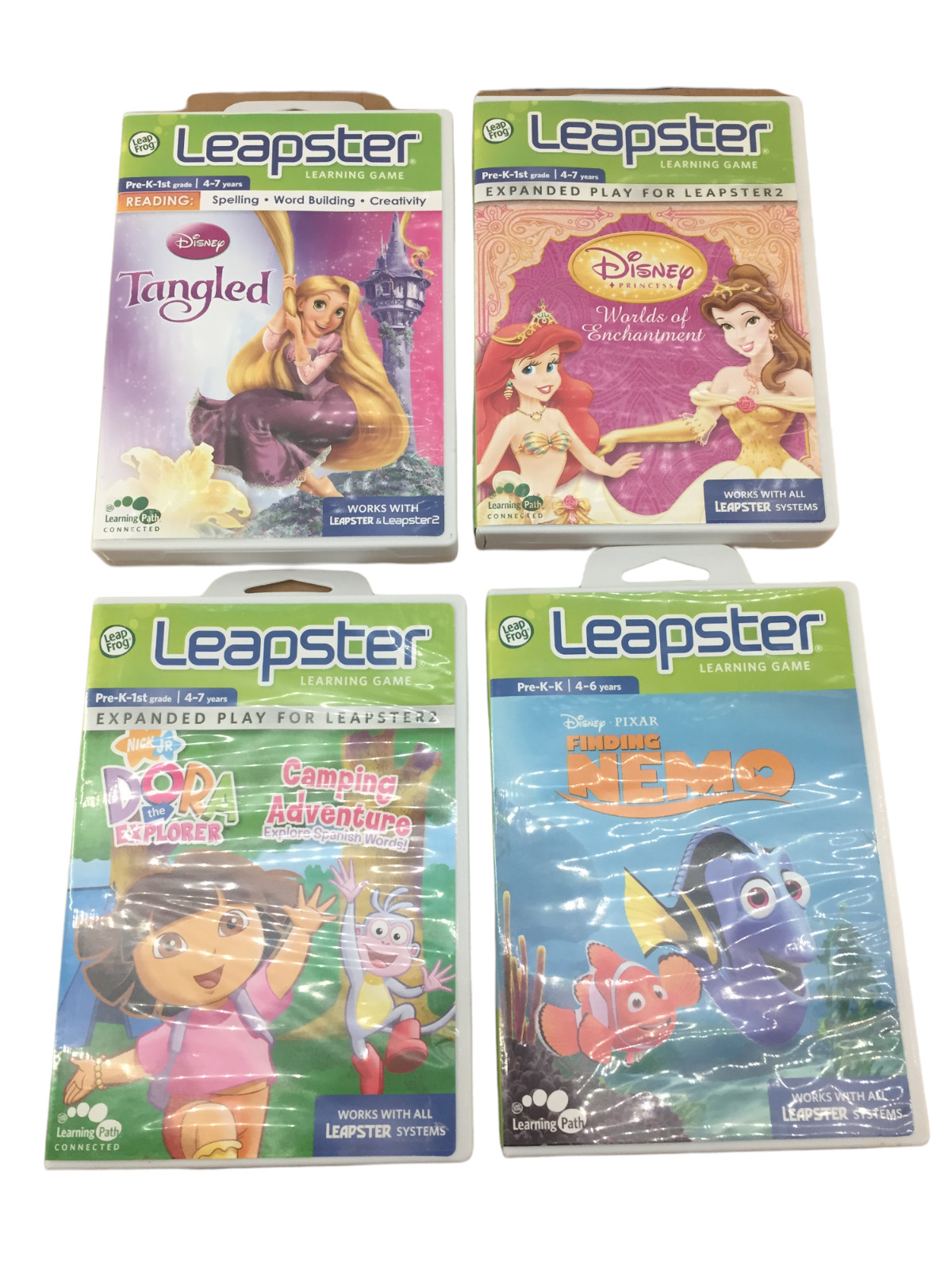 Leapster Game Lot (4) ~ Finding Nemo, Tangled, Dora, Disney