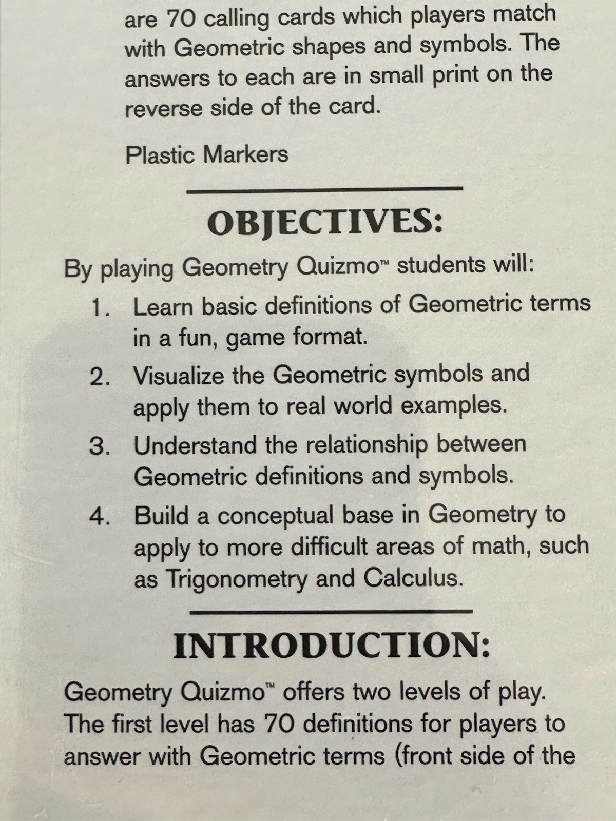Quizmo Geometry Game Shapes Symbols Terms New Sealed Educational Bingo Homeschoo