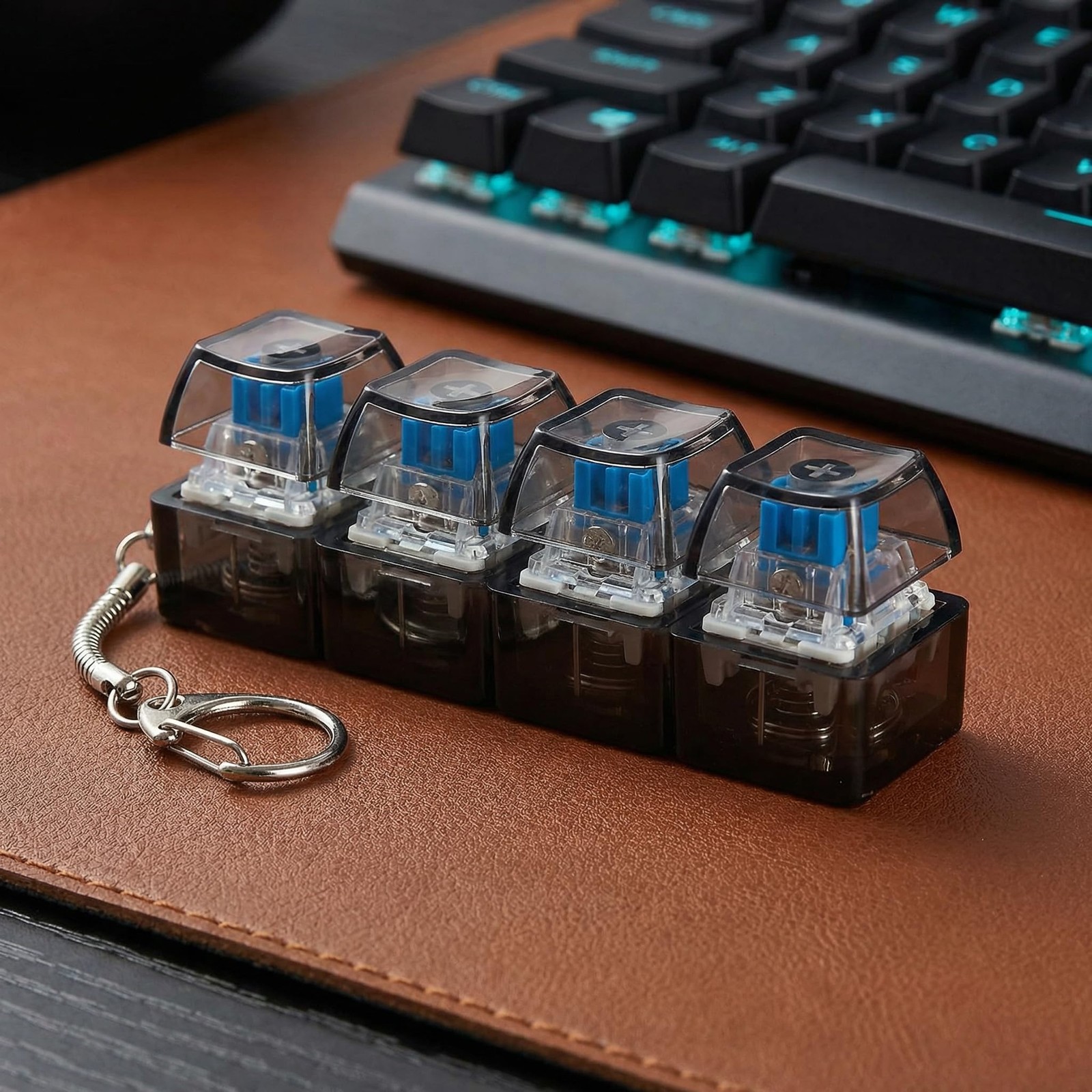 4-Key Keyboard Clicker Fidget Gadget with LED Lights, Small, Black & White