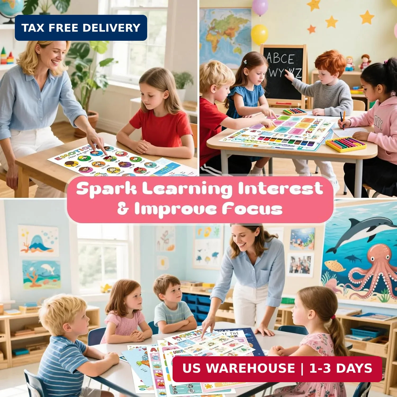 16 Educational Posters for Toddlers, Laminated Classroom Learning Posters, FAST