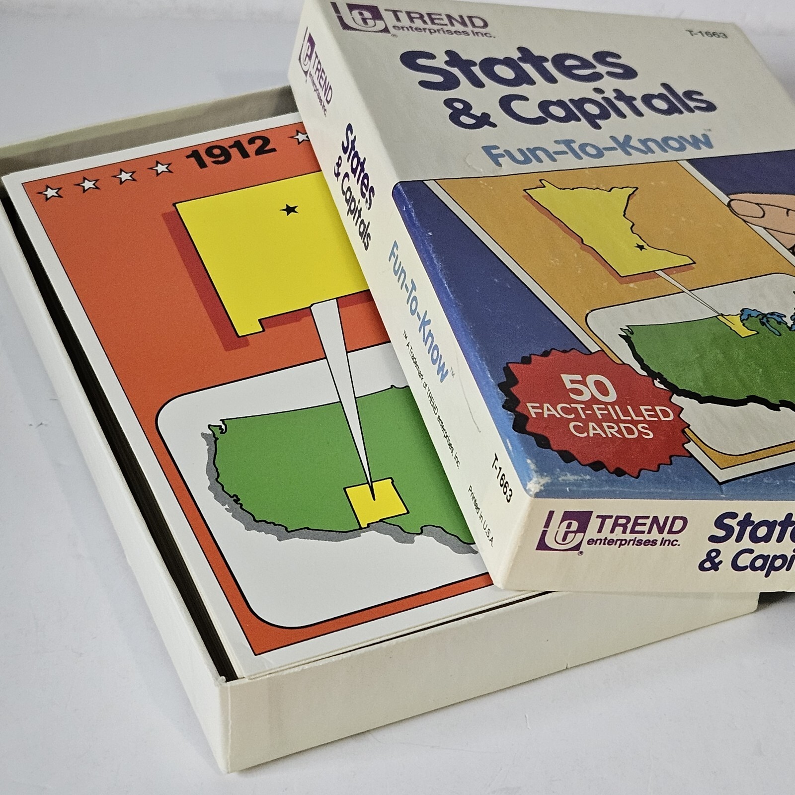 1987 Trend States & Capitals Learning Flash Cards 50 States Fun To Know School