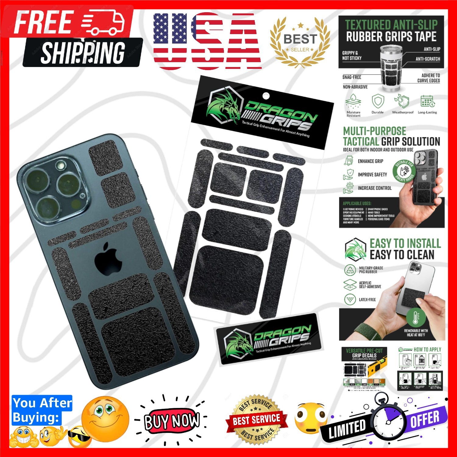 13 Pcs Rectangular Rubber Grip Tape, Rubberized Grip Stickers for Phone Case,…